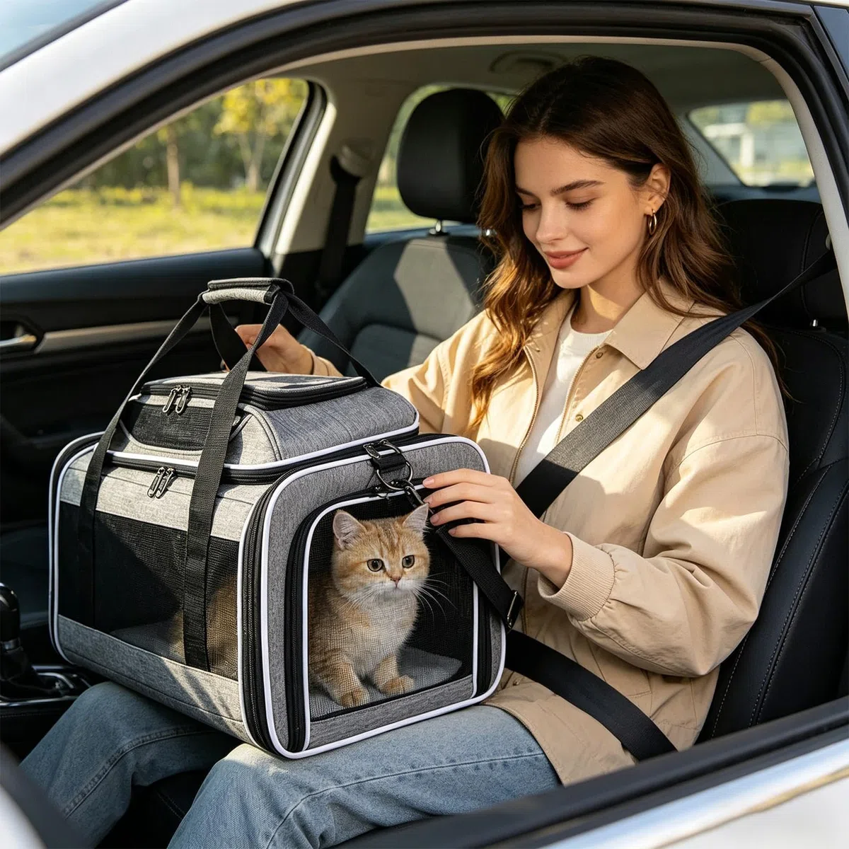 Transportín para gatos De lados blandos, plegable, expandible y de tejido | Transportín plegable Para Conducción de Coche Hogar Senderismo Acampada al Aire Libre Caminatas
