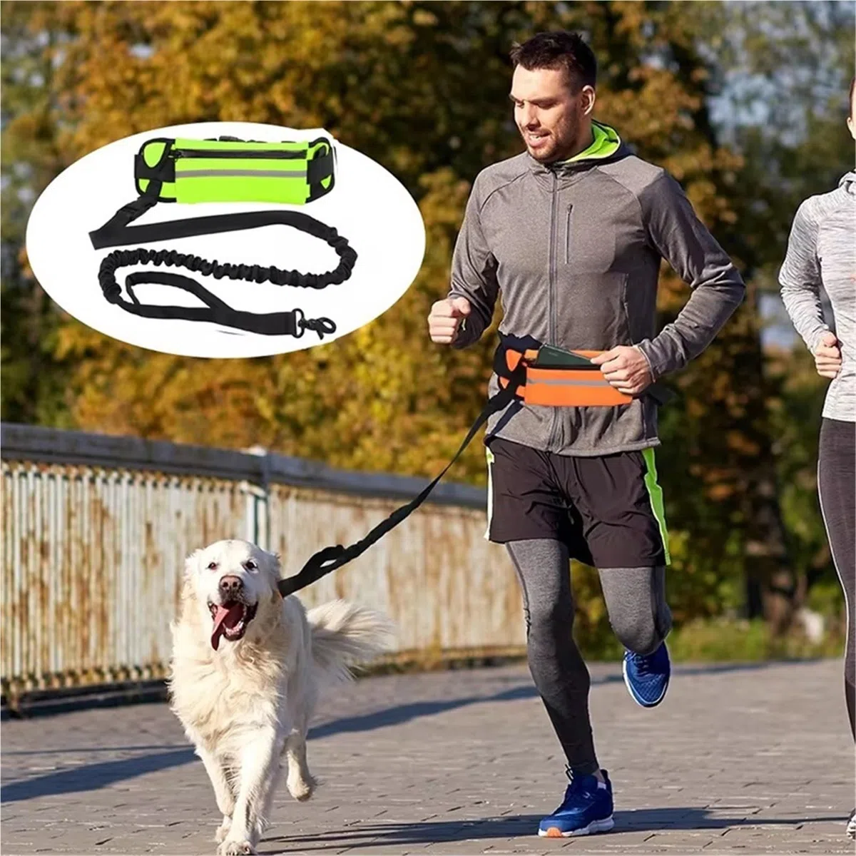 Cinturón de tracción para Perros Durante la Carrer Cinturón Manos Libres for Perros for Correr, Caminar, con riñonera, cinturón elástico retráctil y Cuerda de tracción(Blue)
