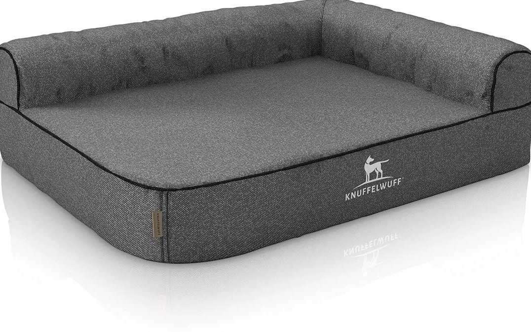 Knuffelwuff 14103-003 - Cama ortopédica para Perros, de Terciopelo, M-L, 83 x 63 cm, Respaldo Derecho, Color Gris