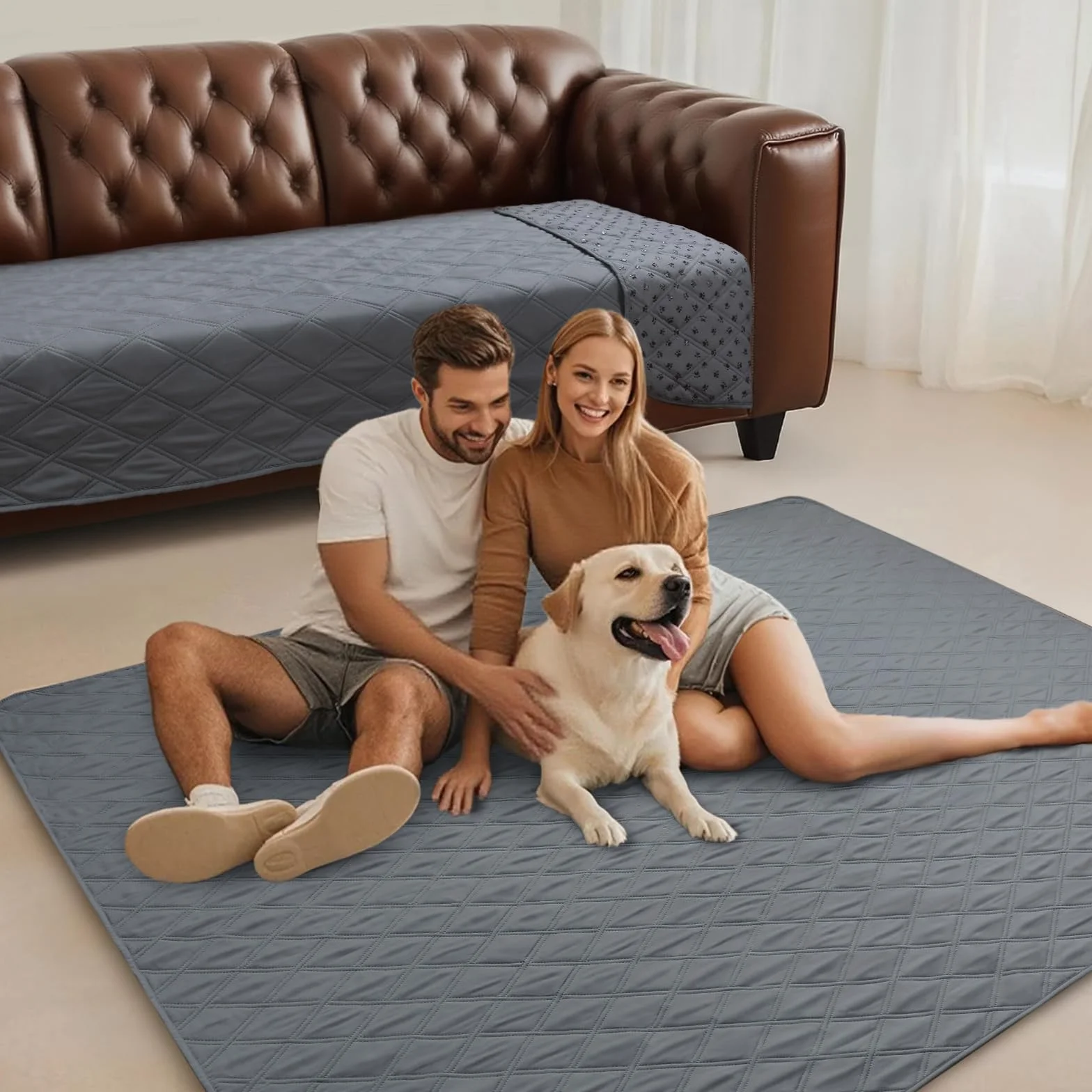 luciphia Manta para Perros 100% Impermeable con Puntos Antideslizantes, Alfombras para Gatos Perros Antideslizantes como Protección de Coche Cama Sofá, Lavables a Máquina, Gris 208_x_304_cm