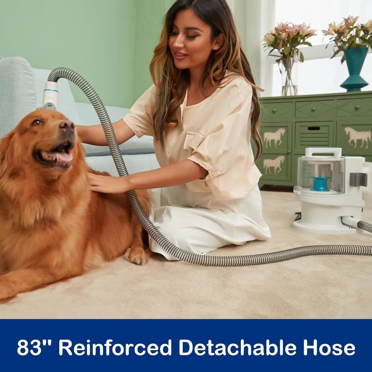 Aspiradora para perros con un máximo de 3.4 litros para quitar el pelo de mascotas y limpiar, con 4 herramientas de aseo, aspiradoras eléctricas de pelo para perros, gatos, mascotas (azul)