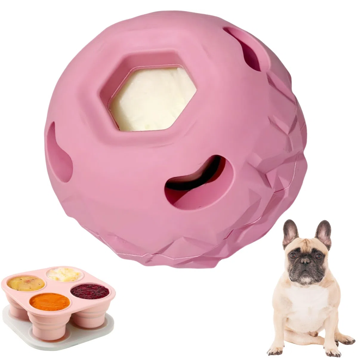 Juguete de enriquecimiento para perros 5 en 1: bola congelada para mordeduras y cepillos, juguete interactivo para masticadores agresivos grandes (25-85 libras), hueso congelable para perros