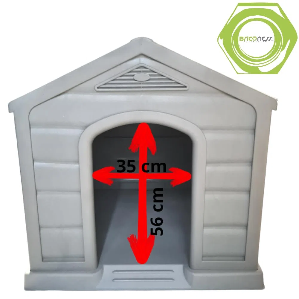 Caseta para perros de jardín exterior de resina talla grande beige con techo rojo L90xP92xH89 cm