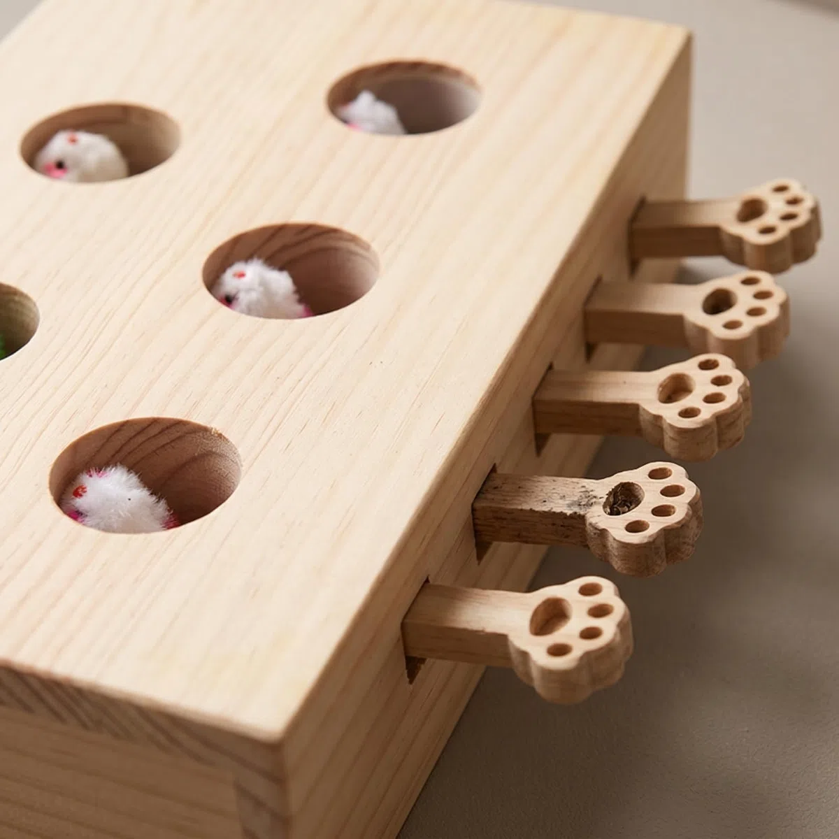 Caja Juego con Palancas Pata Juguete Interactivo Estimulante para Gatos, Juguete Interactivo De Madera para Gatos con Diseño De Muñeco