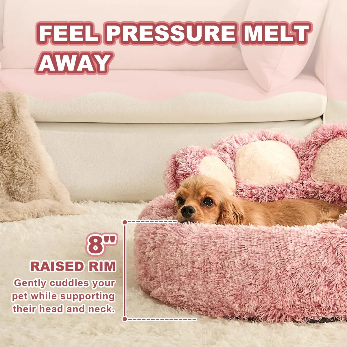 Jiupety Cama Gato Cama Perro, Cama para Mascotas con Forma De Pata, Cama para Perros Pequeños Medianos, Relajante Cama para Perros (L, Rosa)