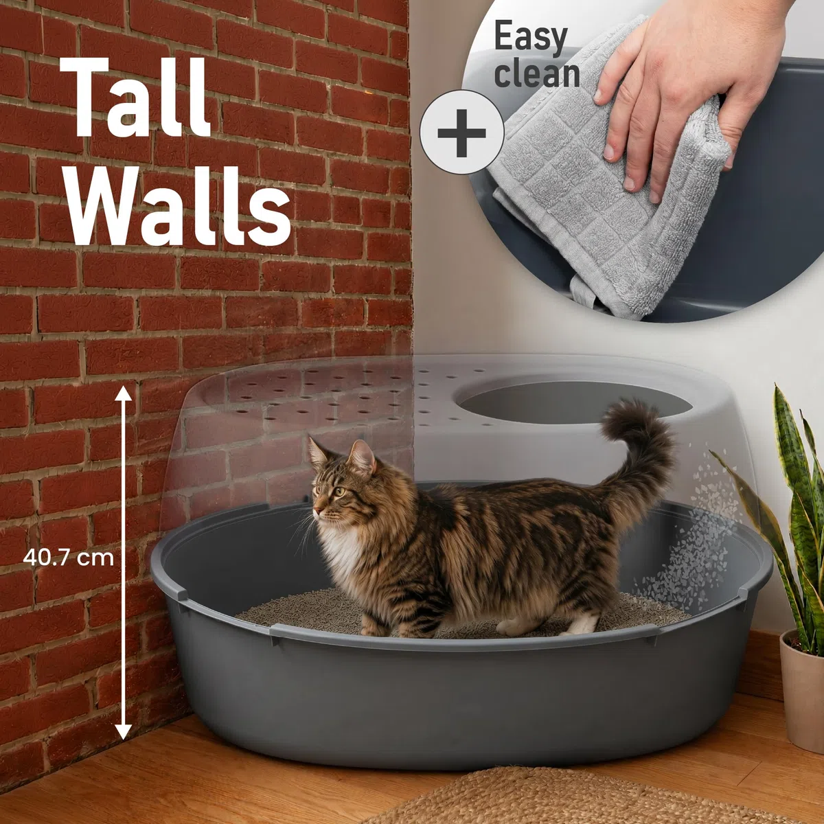 Iris Ohyama, Arenero XL para Gato, Bandeja de Arena XXL para Gato, Gris, Caja de Arena, Apertura Superior, Fácil de Limpiar, para Gato Adulto Grande, Dos Gatos, Maine Coon, sin BPA - Punt-XL