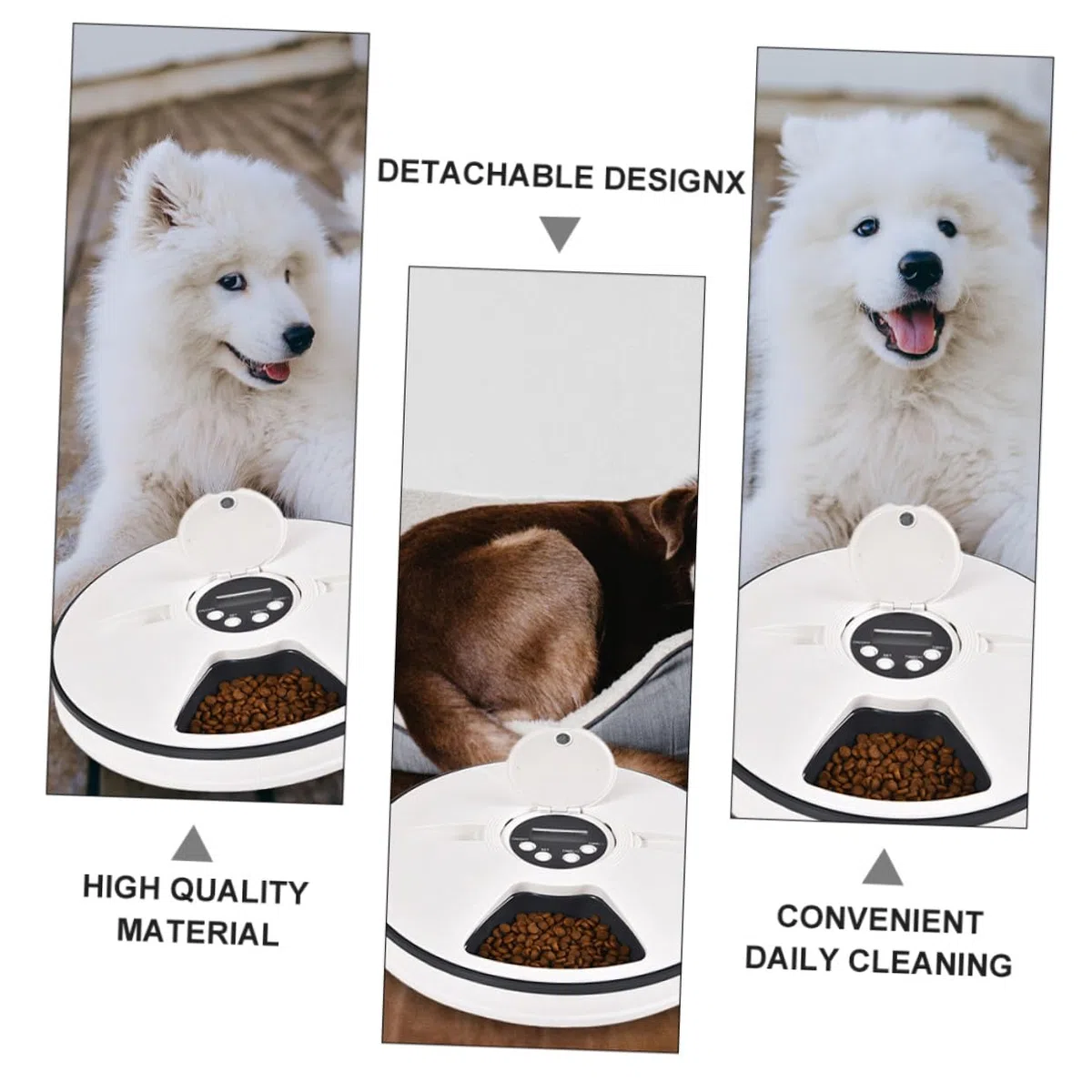 Alimentador Automático Temporizado para Mascotas de 90g Negro Abs | Dispensador de Comida para Perros, Diseño Desmontable y Almohadilla Antideslizante, para Colocar Esquina
