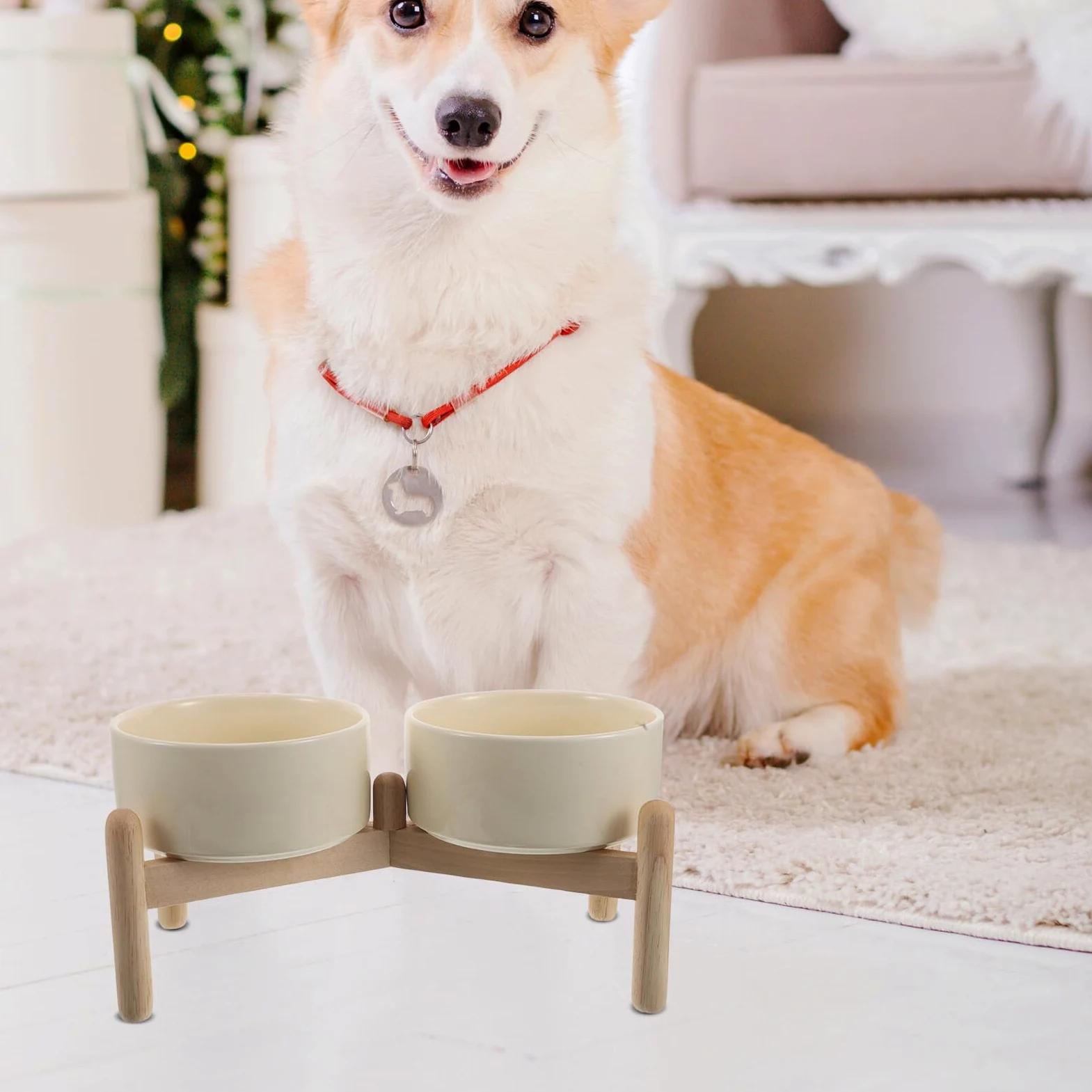 Comedero Alto para Mascotas De 850 Ml Comedero Elevado para Perros Soporte para para Mascotas Bebedero De Madera para Perros