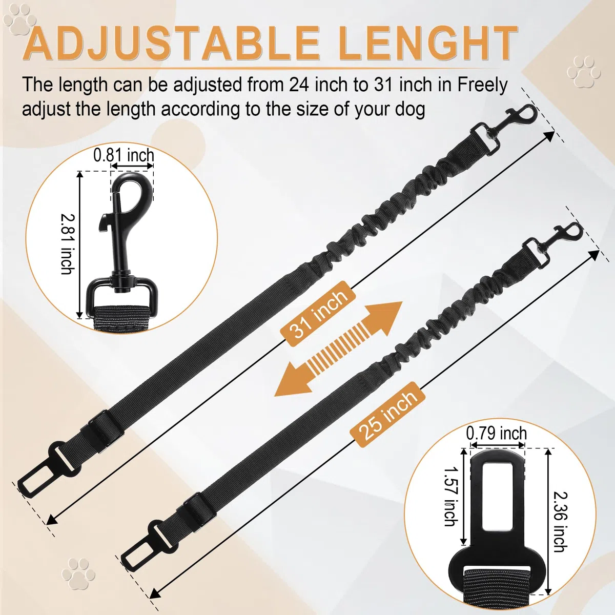 LivTee Cinturón de seguridad para perro, juego de 2 unidades, arnés retráctil ajustable y cómodo, cinturón de seguridad para perro, cinturones de seguridad elásticos de nailon para mascotas,
