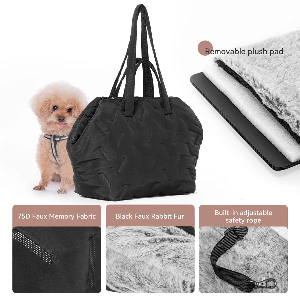 A 4 Pet Bolsa para perros y gatos, lavable con cremallera, bolsa de transporte para perros pequeños y medianos, cachorros, M: 35 x 22 x 30 cm, color negro