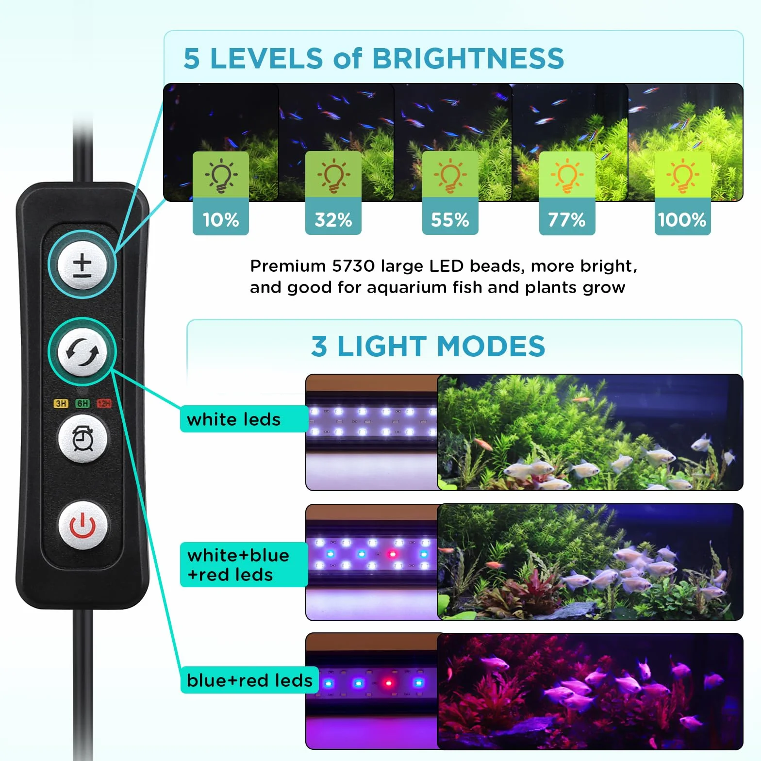 hygger Regulable Lampara LED Acuario con Temporizador, Luz LED con Soporte Ajustable(20W, 71-92cm)