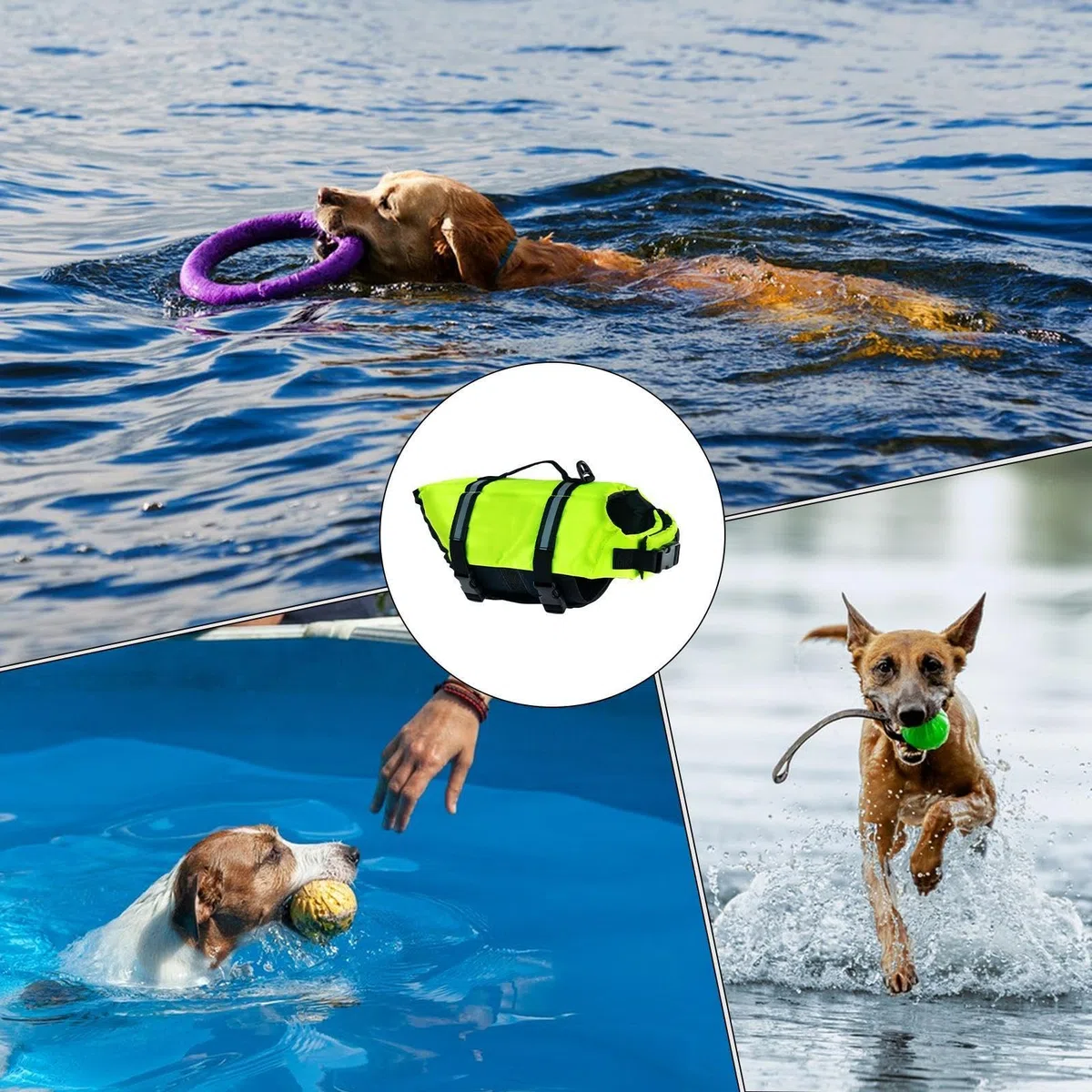 Chaleco Salvavidas Canino Ajustable Pequeño Mediano Con Asas De Rescate