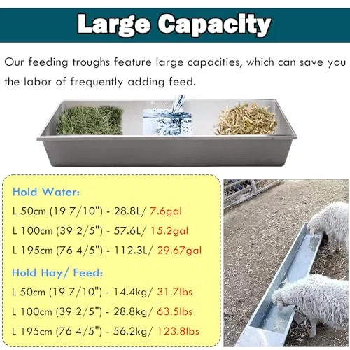 Comedero de acero inoxidable para ganado, gran capacidad para cerdos, alpacas, terneros, caballos, animales esenciales