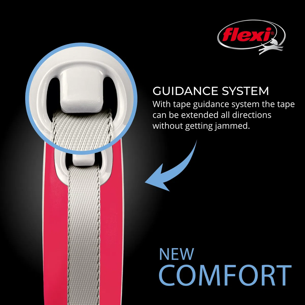 flexi New Comfort - Correa retráctil para Perro (Cinta), para Perros de hasta 132 Libras, 26 pies, Grande, Rojo/Pastel