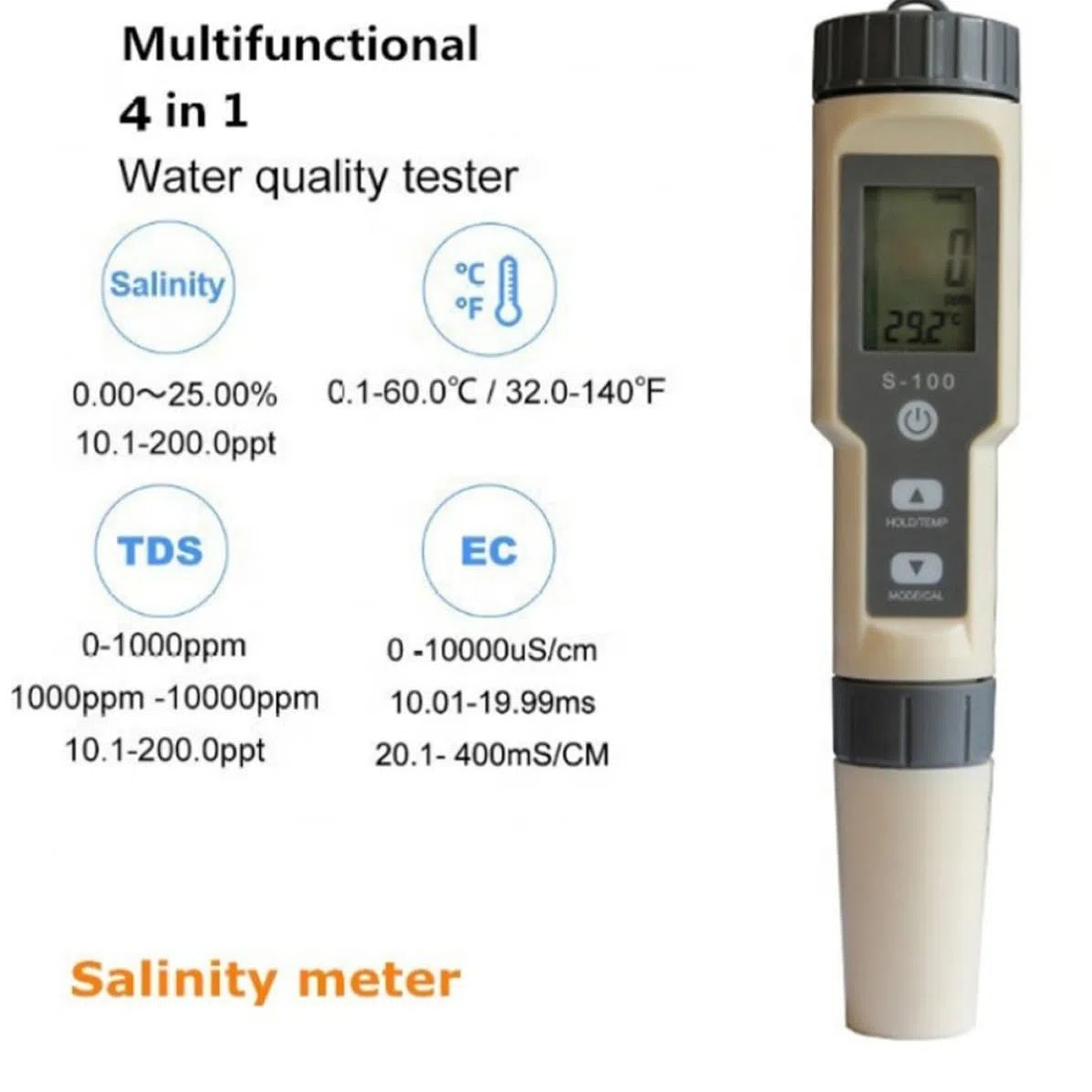 Lurrose Medidor de Salinidad Automático para Agua de Acuario y Estanque, Bolígrafo Multifuncional de Plástico Que Flota Superficie, Adecuado para Prueba de Calidad del Agua