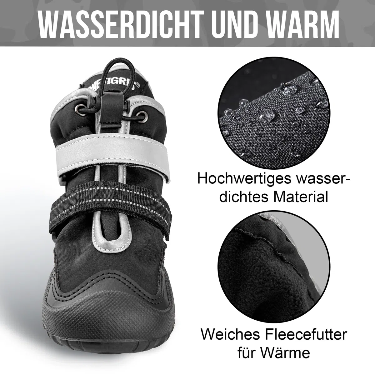 OneTigris Pathfinder Pathfinder - Juego de 4 zapatos antideslizantes para perros, impermeables, cálidos, ajustables, con cierres de reflectantes para perros medianos y grandes, color negro, talla 10