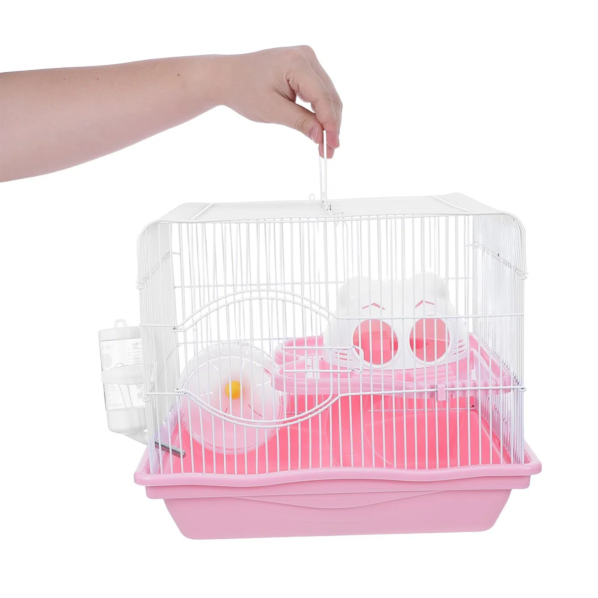 Jaula para Hámster Pequeño de Plástico Rosa, 2 Niveles con Rueda