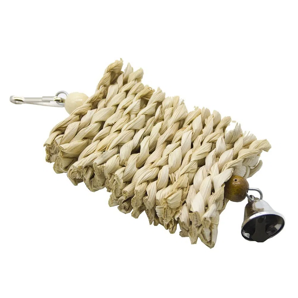 ArinkO Juguete para Masticar con Forma de Casco de maíz Natural, de Madera, para pájaros, Loros, Columpio, Escalada y mordida con Campana, Juguete para Colgar en Jaula