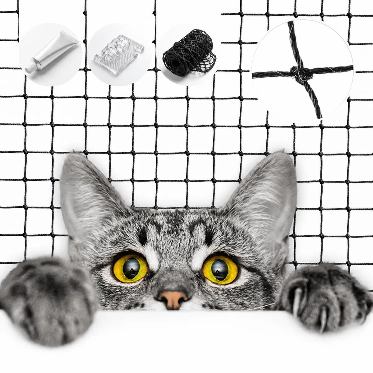 KONZEPT Red para gatos para balcón, 6 x 3 m, sin agujeros, con alambre reforzado, resistente a mordeduras y arañazos, resistente a la intemperie, 3 x 3 cm de ancho de malla, color negro