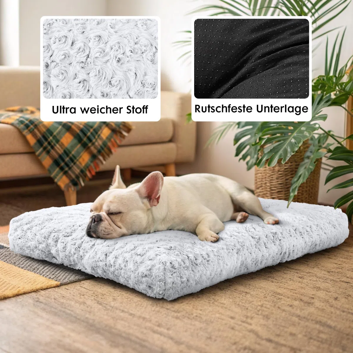 Homaxy Cama para perros grandes, mullida, ergonómica, lavable, con parte inferior antideslizante, para perros grandes, 120 x 74 x 10 cm, color blanco