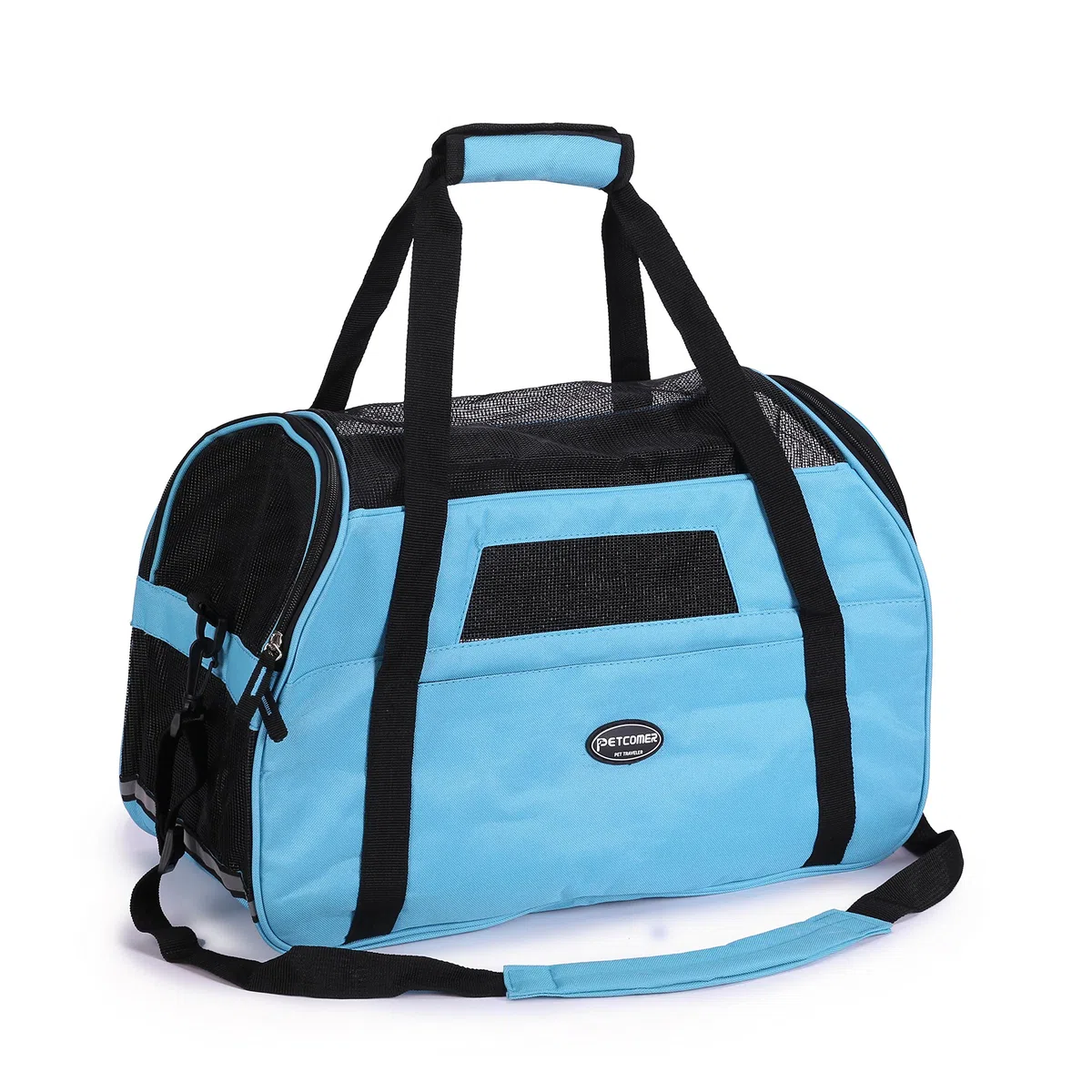 Cómodo Bolso de Hombro Portador de Viaje con Estera y Lados Suaves, Aprovado por la Aerolínea para Mascotas Perros y Gatos, Azul Claro
