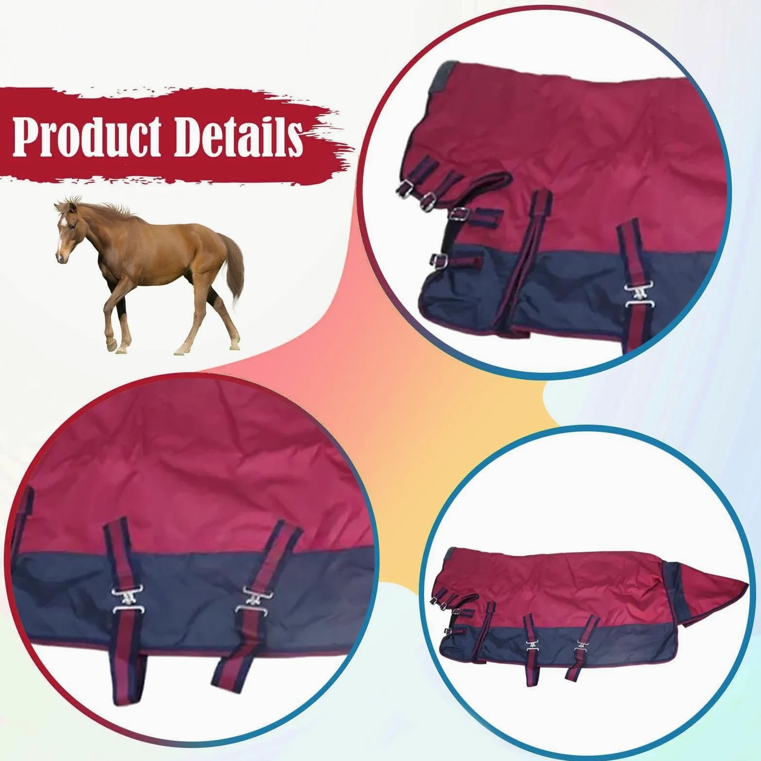 MERIGLARE Manta de Invierno para Caballos, Resistente Al Agua, Mantiene El, Transpirable, Oxford 600D, con Cubrecuello, Ropa Ecuestre.