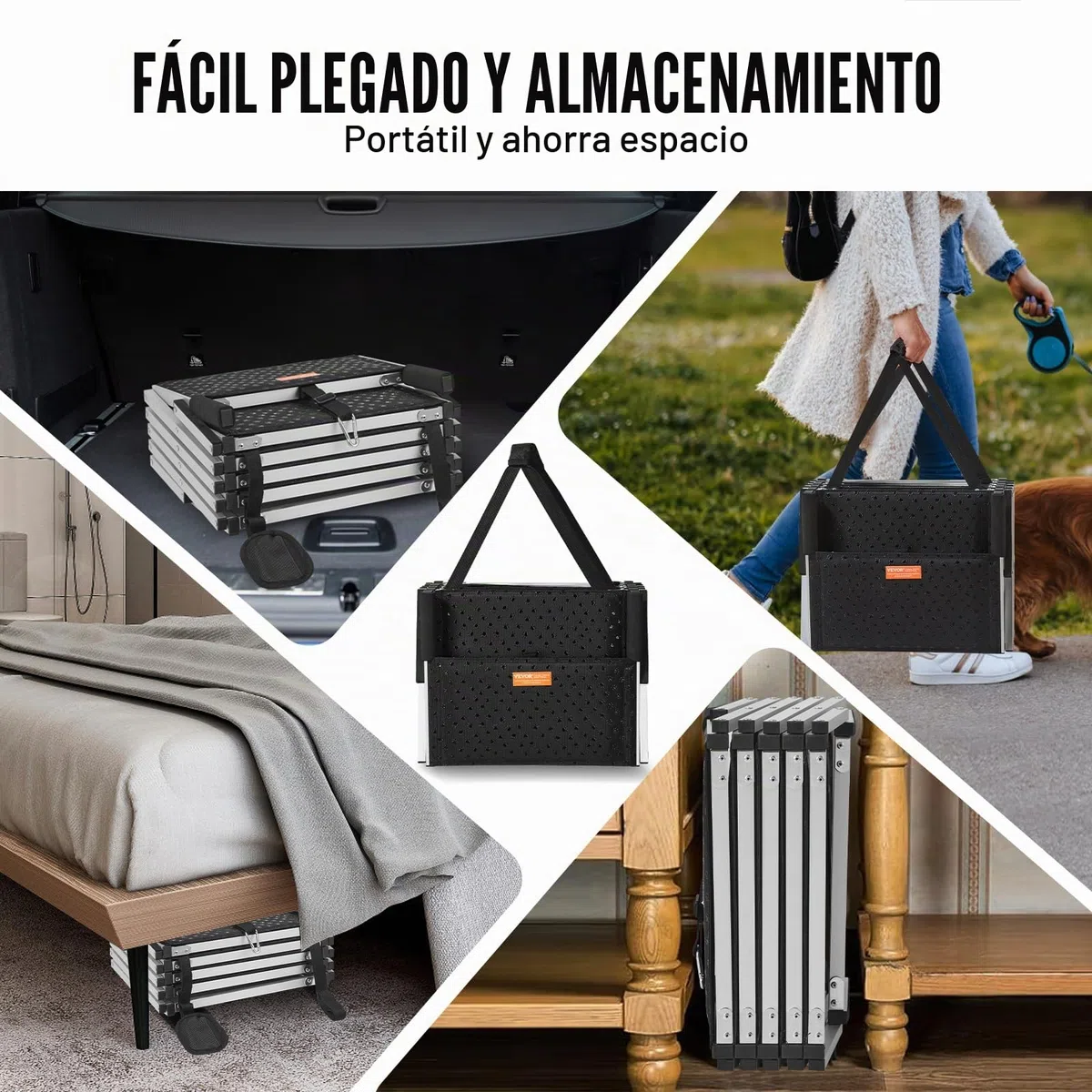 VEVOR Escaleras para Perros para Coche de 5 escalones, Carga de 68 kg Rampa Plegable para Perros de Aluminio Ligero con Superficie Antideslizante Escalones Portátiles de Mascotas para Coche y Camión