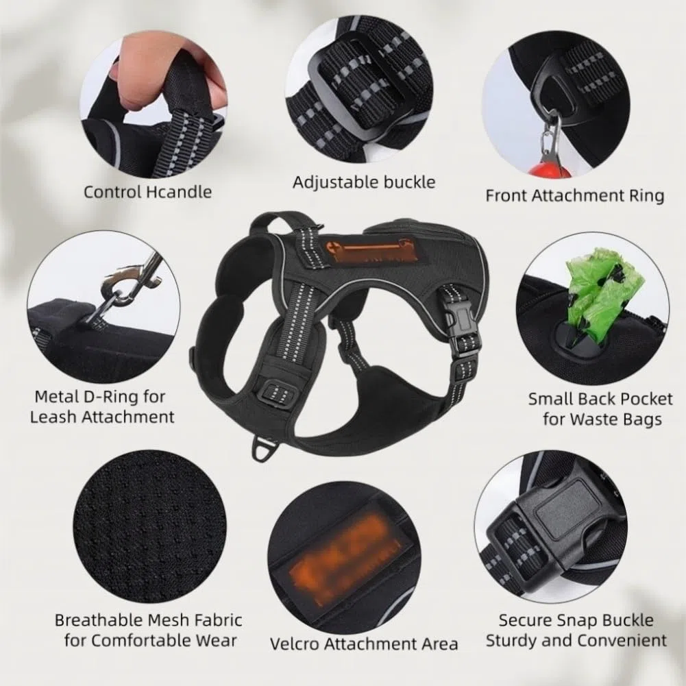 Arnes para Perro, Arnés Antitirones Ajustable con Reflectante y Asa de Control, Transpirable Arneses Chaleco para Perro Grande Mediano Pequeño (Caqui, S)