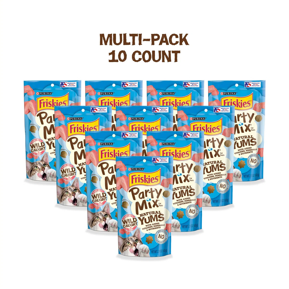 Friskies Party Mix Cat Treats, Naturals, with Real Chicken, 2.1-Ounce Pouch, Pack of 10