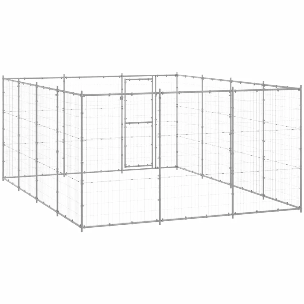 Perrera para perros de acero galvanizado con superficie de 14,52 m², puerta con cierre, malla resistente, protección y seguridad para perros, cachorros, jardín, entrenamiento, camping