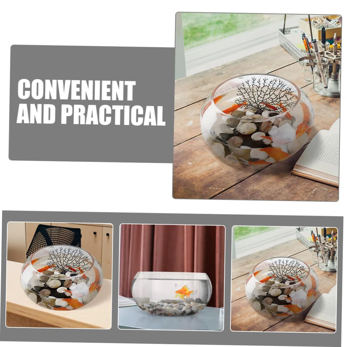 Happyyami Pecera De Vidrio Redonda Transparente para Escritorio Acuario Decorativo para Plantas y Peces Terrario para Oficinas y Hogares
