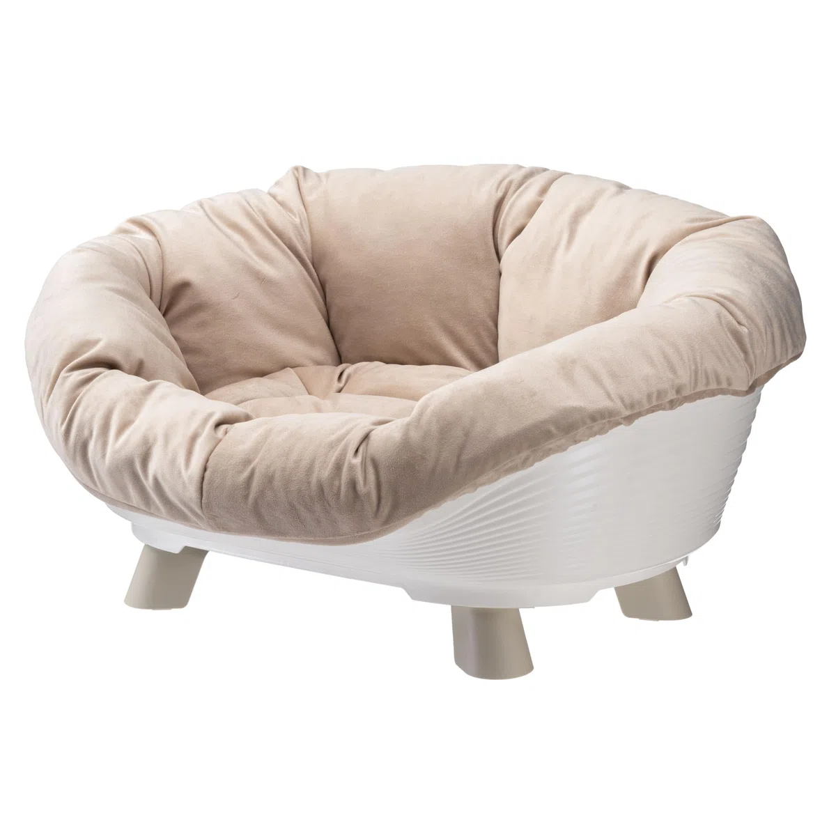 Ferplast Cama Perro y Gato con Cojin, Cama Gatos y Perro Lavable, Cama Elevada Perros Pequeños, Cesta Transpirable y Antideslizante, Sofa' Throne 64 x 48 x h 29,5 cm, Blanco