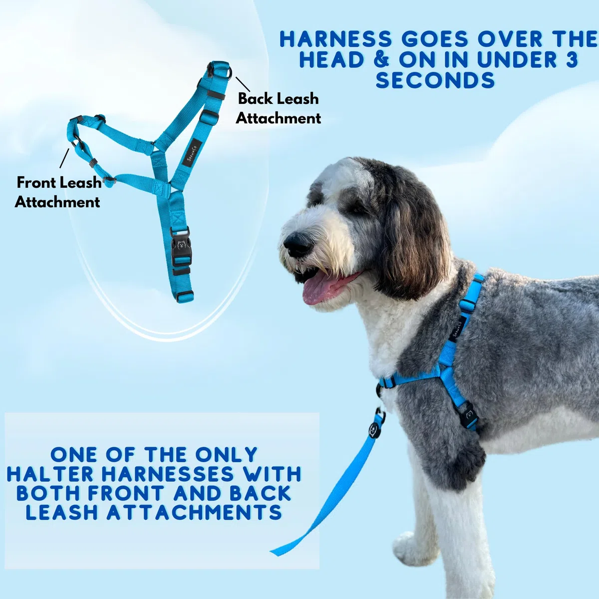ShawnCo Dream Walk - Arnés para Perro sin tirones, Ajustable, cómodo y fácil de Usar para Ayudar a Dejar de Tirar, para Perros pequeños, medianos y Grandes (Azul océano, S)