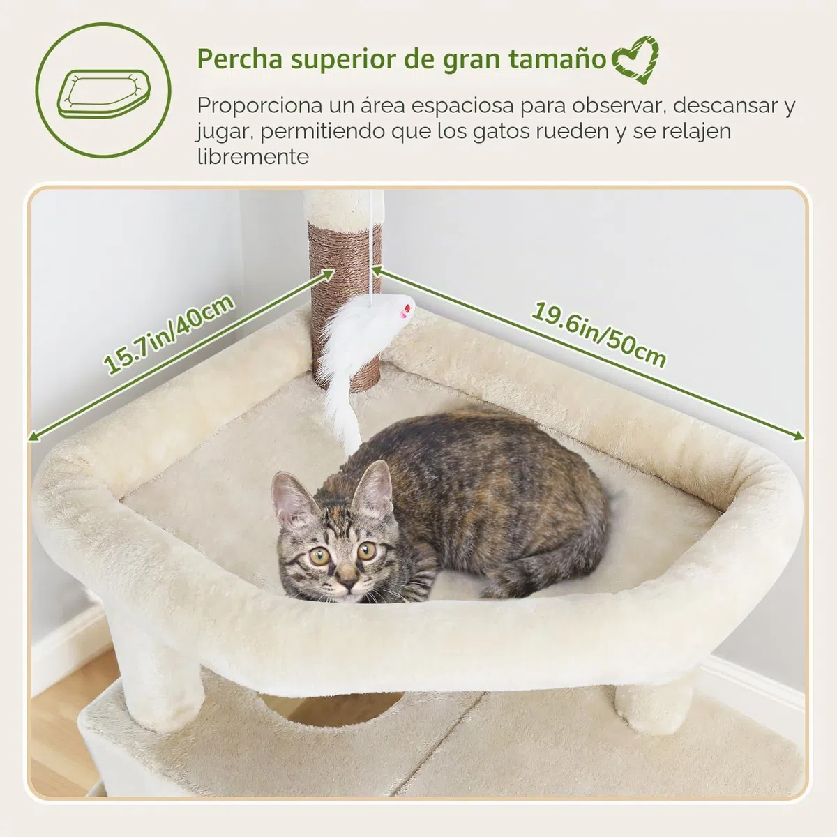 Globlazer Árbol Rascador para Gatos Beige Grande 188 cm Alto con 2 Nidos, Grande Plataforma Acolchada, Felpa Cesta, Peluche Juguetes, Estable Torre para Gatos Adultos Descansar Jugar (F74B, Beige)