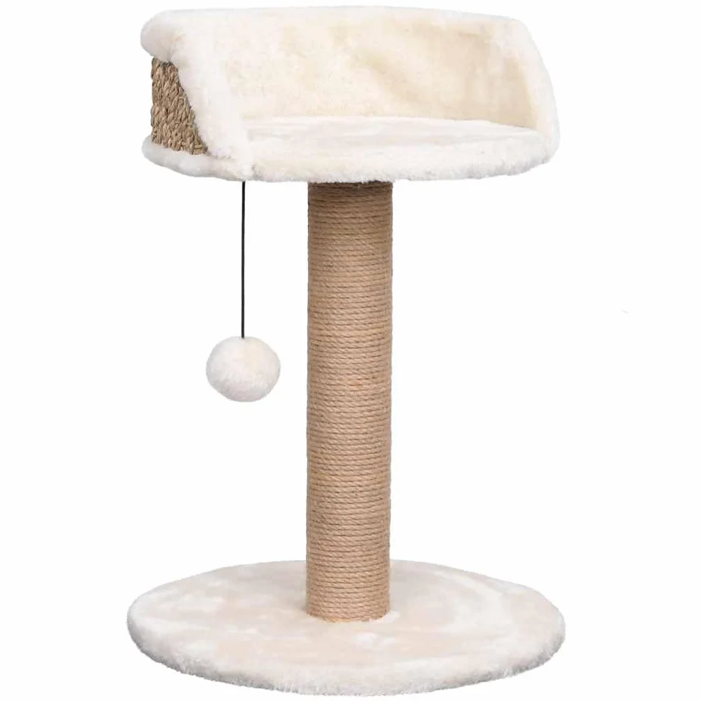Árbol para gatos con columna rascador de hierba marina 49 cm para gatos pequeños | Mueble compacto para gatos para sala de estar con cama de felpa suave y juguete colgante para el entretenimiento.