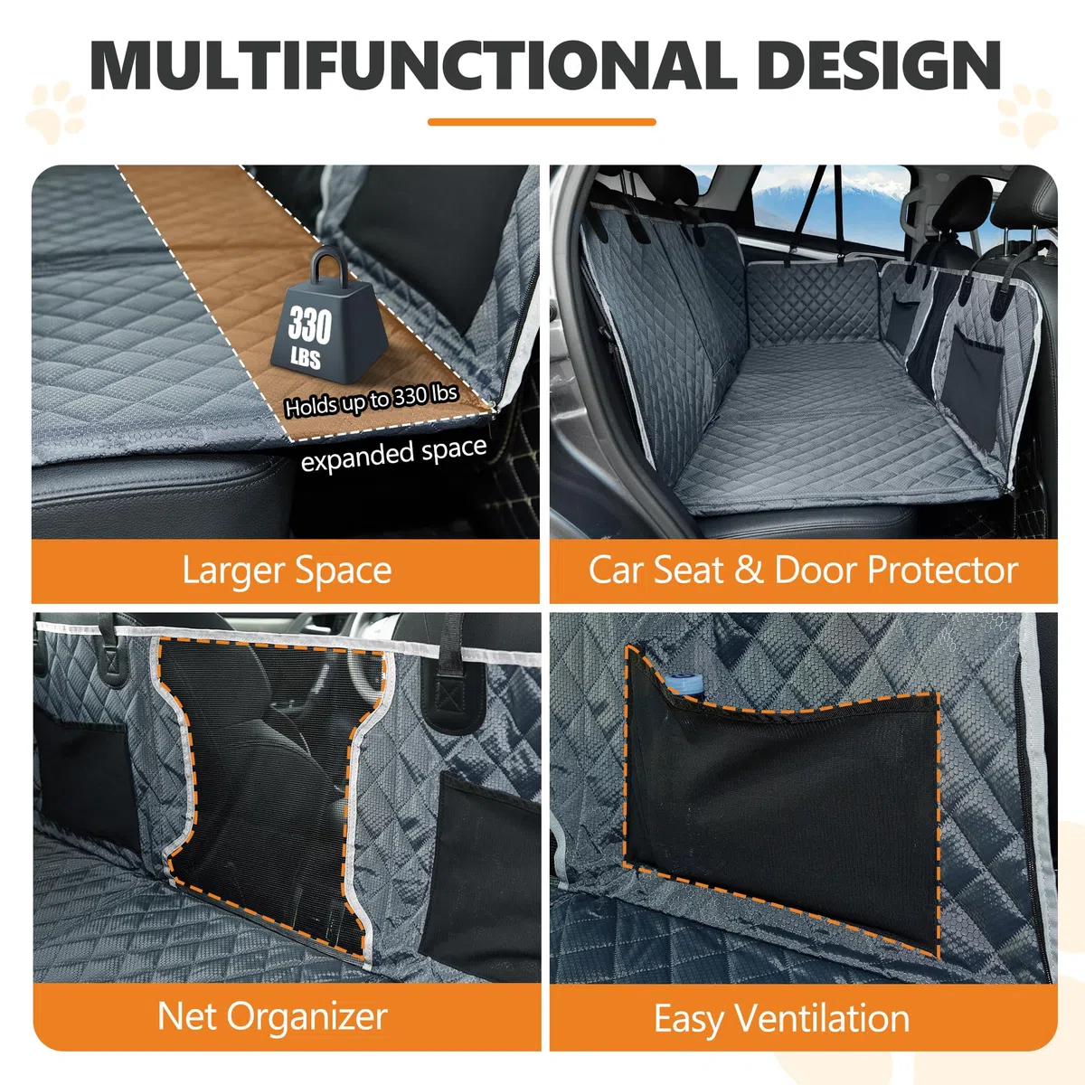 ANOSOSPECIAL Extensor de Funda de Asiento Trasero de Perro, Impermeable, Hamaca para Mascotas, Cama de Viaje, fácil de Limpiar para Coche, SUV, camión (Gris)
