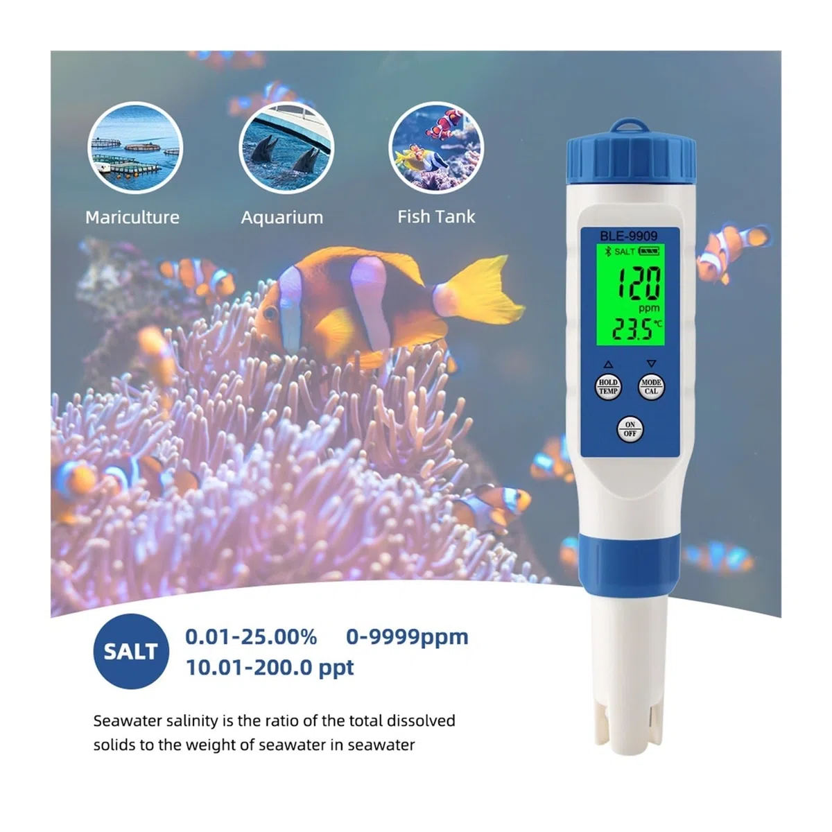 Analizador de TDS para Agua, PH EC TDS Temp Salinity Meter Digital Drinking Water Quality Tester Smart Online Monitor App Control For Aquarium Pool Análisis de Agua Potable(PH EC TDS Temp)