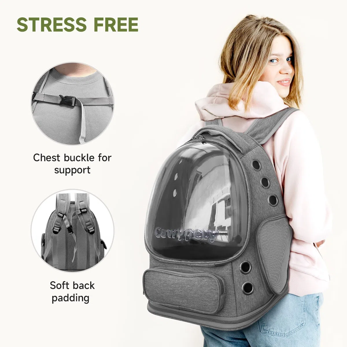 Cawypety Mochila transportadora para gatos, transpirable, con burbujas de espacio grande, para gatitos, perros pequeños de hasta 12 libras, transparente y plegable para viajes, senderismo