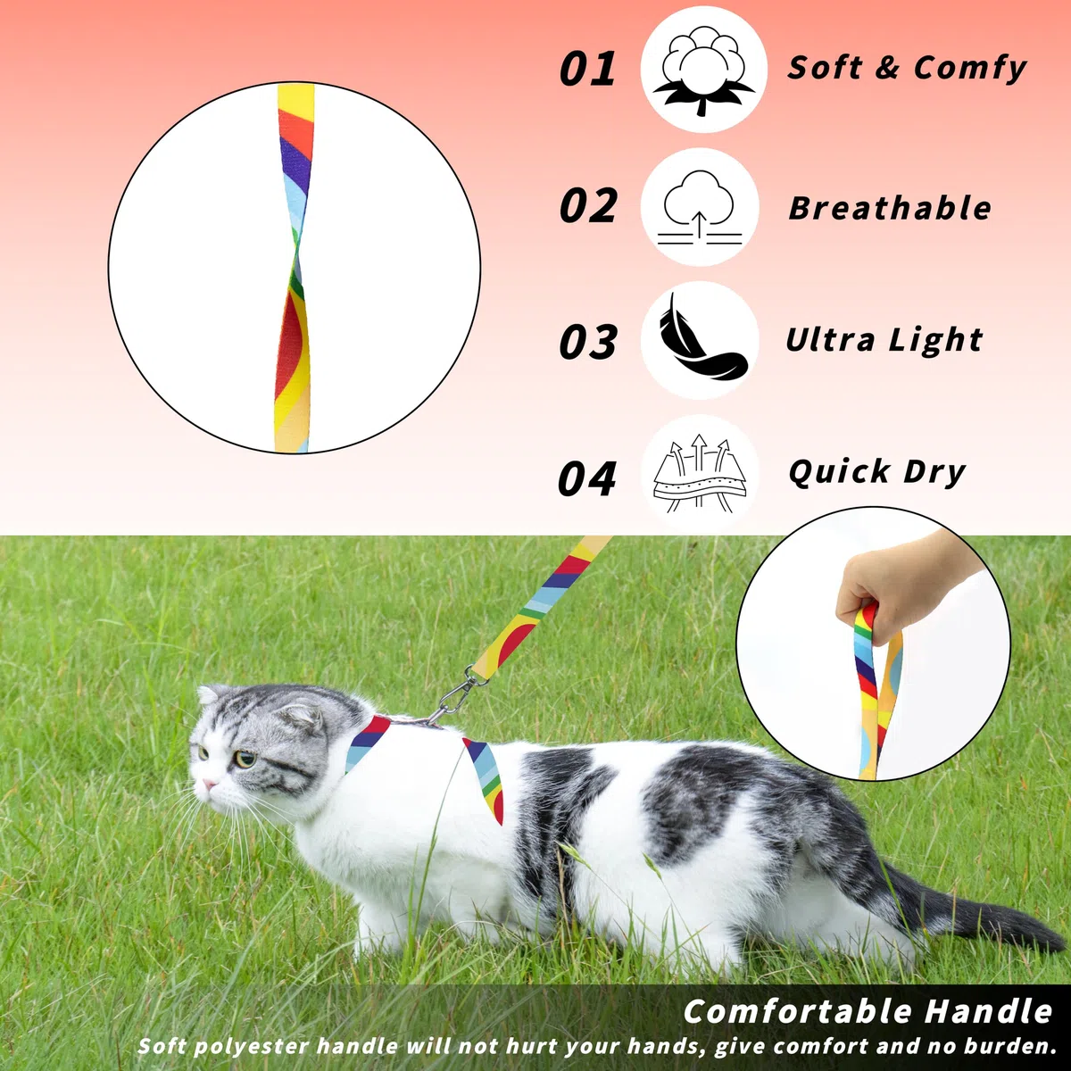 Seyezo Juego de arnés y Correa para Gatos, arnés Ajustable para Gatos a Prueba de Escapes, arnés Suave y Ligero para Caminar, para Mascotas, Bonito Juego de arnés para Gatos pequeños y medianos,