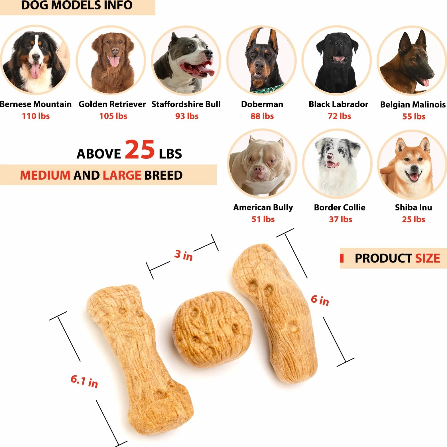 Willjoy Paquete de 3 juguetes para perros para masticadores agresivos, madera de pino y nailon, juguetes masticables indestructibles para mantenerlos ocupados