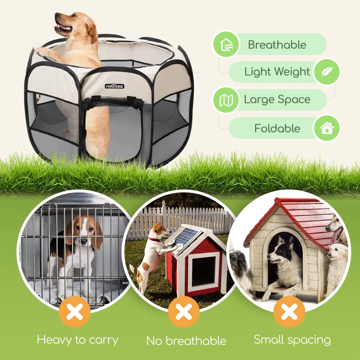 Nobleza - Parque Plegable para Perros, Impermeable Parque de Juego de Tela Oxford, Jaula Octagonal para Cachorros, Gatos, Perros, Conejos, 92x92x58cm