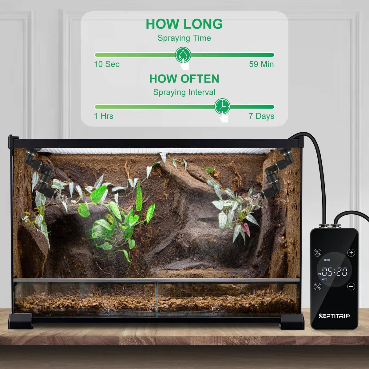 Actualizado Reptile Mister - Humidificador para tanques, anfibios y plantas de la selva tropical con temporizador y funciones de pulverización manual