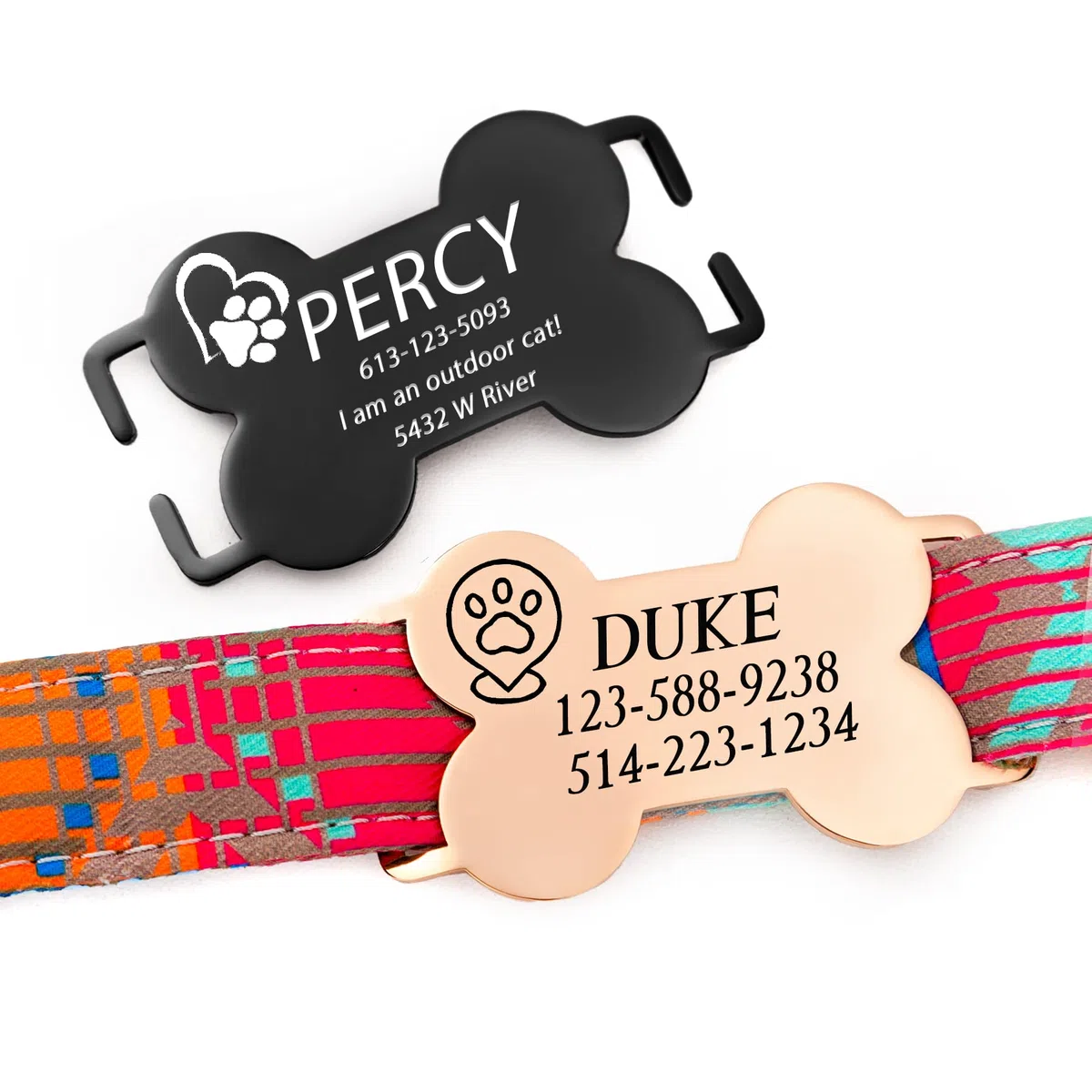 Etiquetas de perro personalizadas para mascotas, a prueba de masticación, etiqueta de nombre para collar grabada, de acero inoxidable, etiqueta de identificación personalizada de hueso
