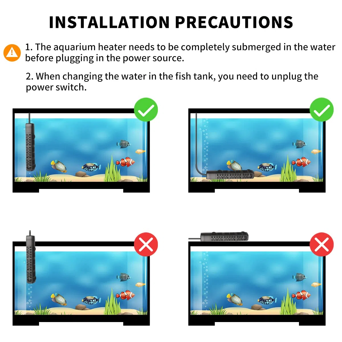 HiTauing Calentador de acuario, 50 W/100 W/200 W/300 W/500 W calentador sumergible para pecera con protección contra sobretemperatura y apagado automático al dejar agua, apto para agua salada y agua