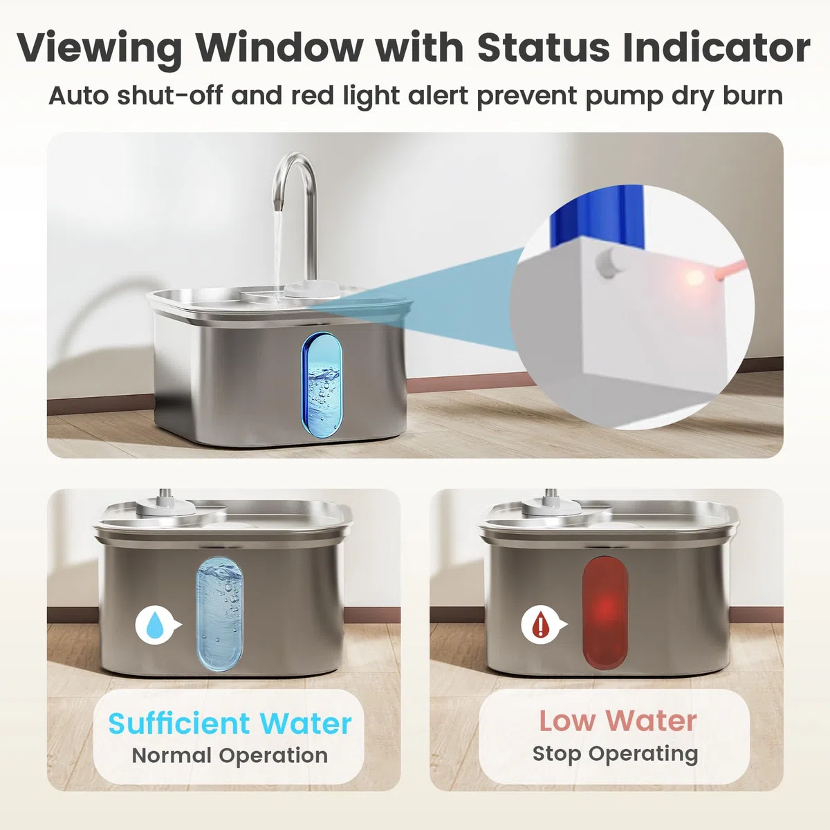 Fuente de Agua para Gatos, Acero Inoxidable, 3,2 L, dispensador de Agua automático silencioso para Perros, Apagado automático Seguro, Fuente de Agua Cuadrada Grande para Gatos de Interior