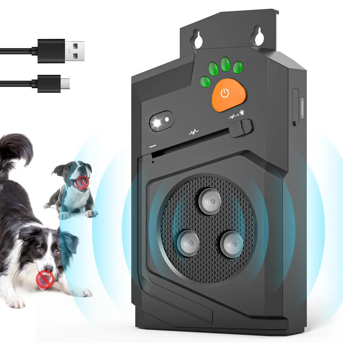 Antiladridos para perros, dispositivo antiladridos ultrasónico, dispositivo antiladridos para perros con 3 modos, alcance de 15 m, función antiladridos automática, tope ultrasónico para