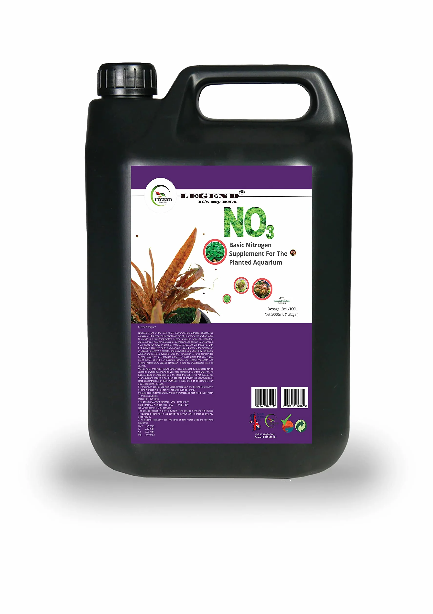 Legend Nitrogen No3 100 ml, 250 ml, 500 ml, 1000 ml, suplemento fertilizante para plantas de acuario (5000 ml)