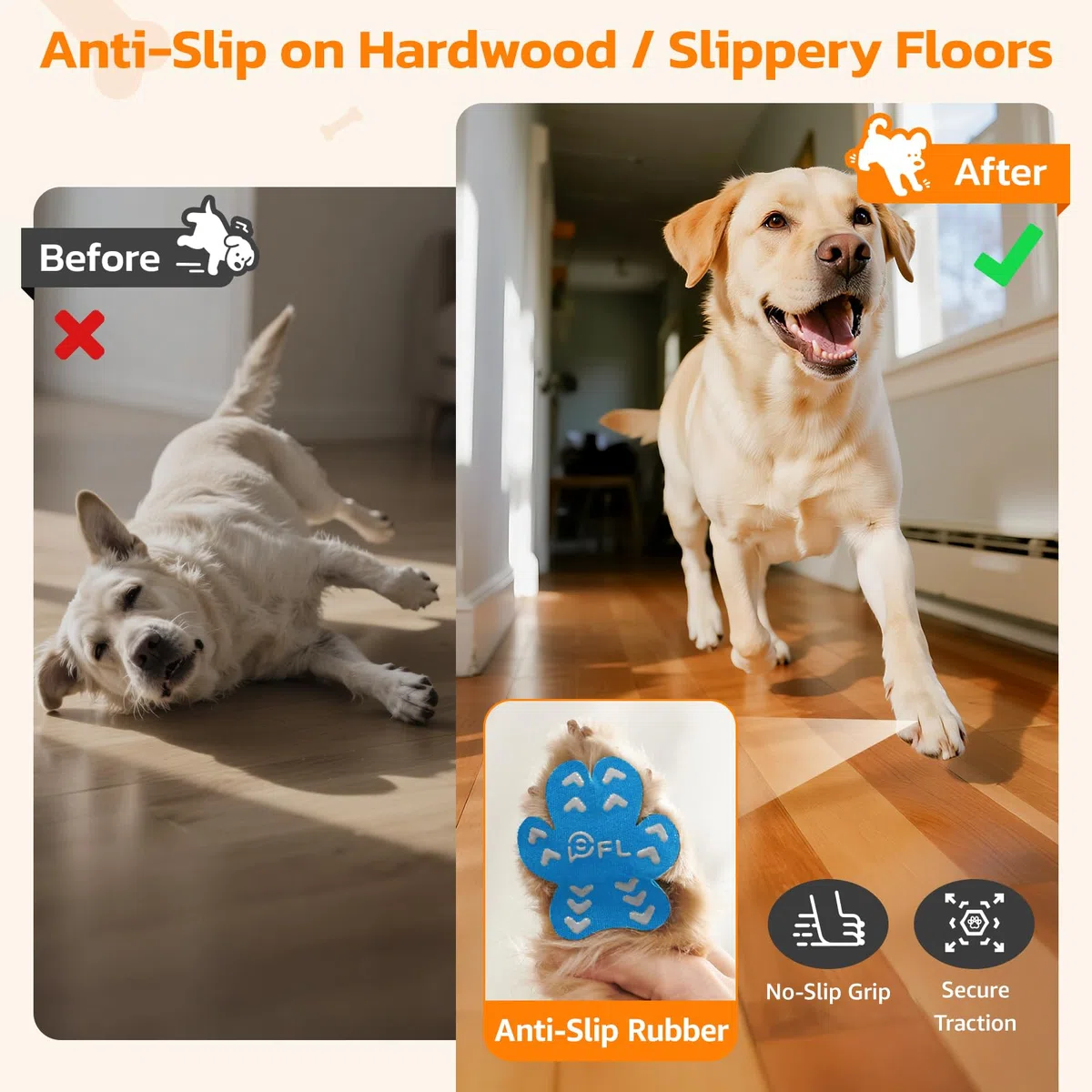 Almohadillas protectoras antideslizantes para patas de perro para perros mayores, calcomanías azules con fuerte tracción en suelos de madera dura, esenciales para perros, 12 juegos (48 piezas) XXL