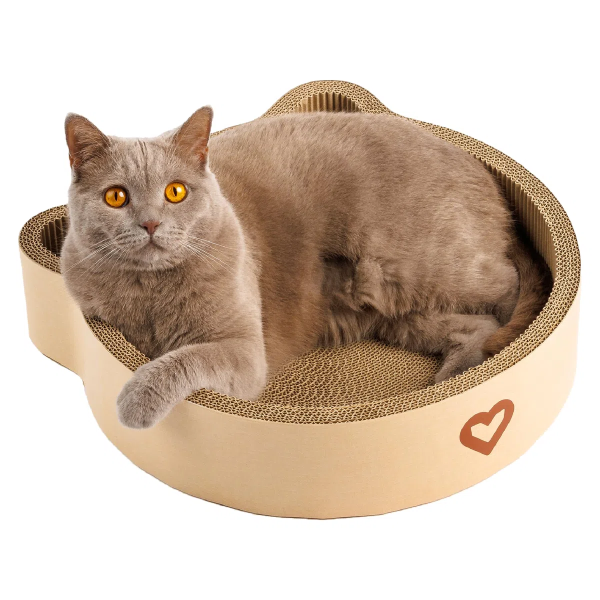 Cesta para gatos para dormir, rascar y jugar, tabla duradera para gatos de cartón ondulado de primera calidad en forma de cabeza de gato moderna, juguete 3 en 1, muebles rascadores y espacio