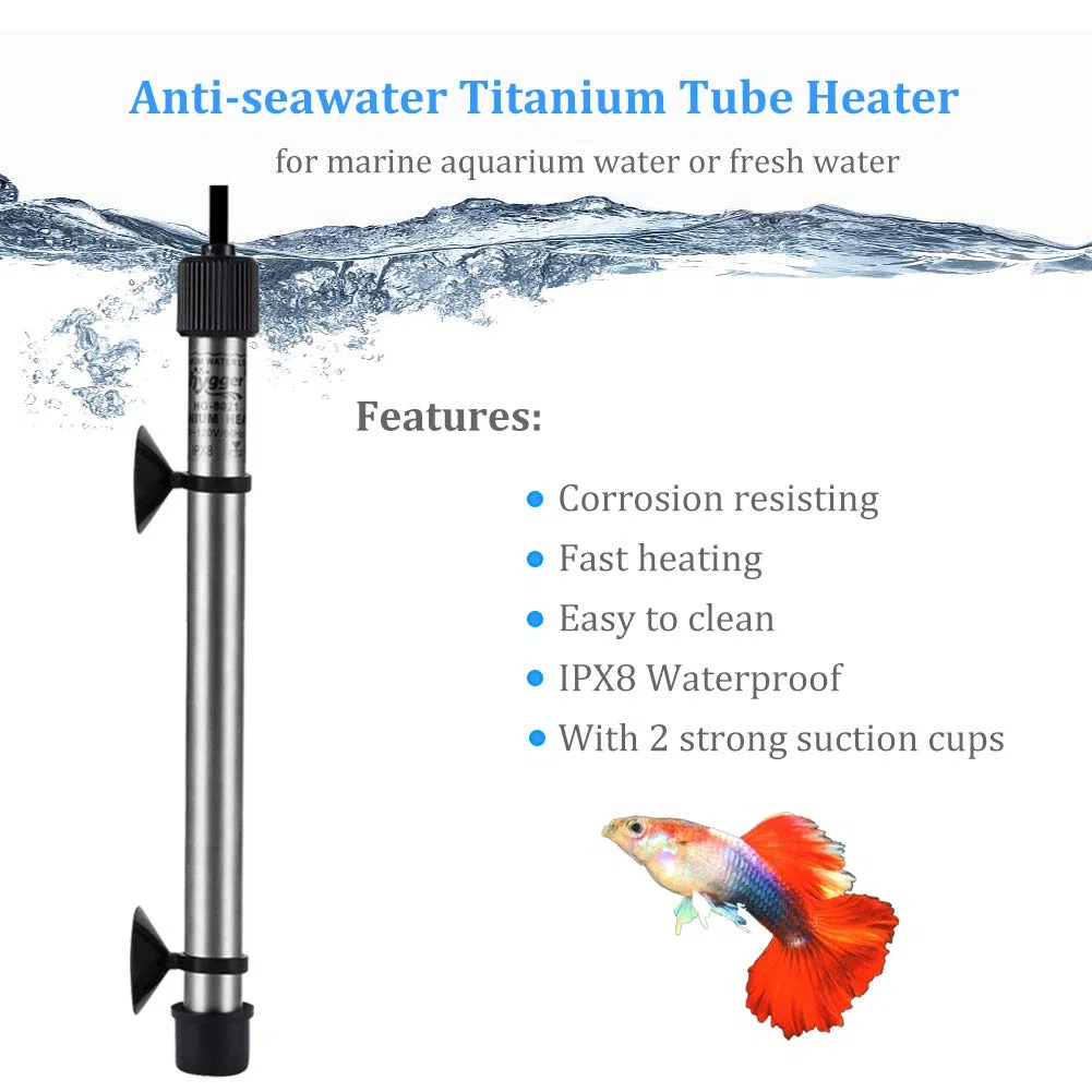 hygger Calentador de acuario de titanio de 200 W para agua salada y agua dulce, calentador sumergible digital con controlador de termostato IC externo y termómetro, para pecera de 20-45 galones